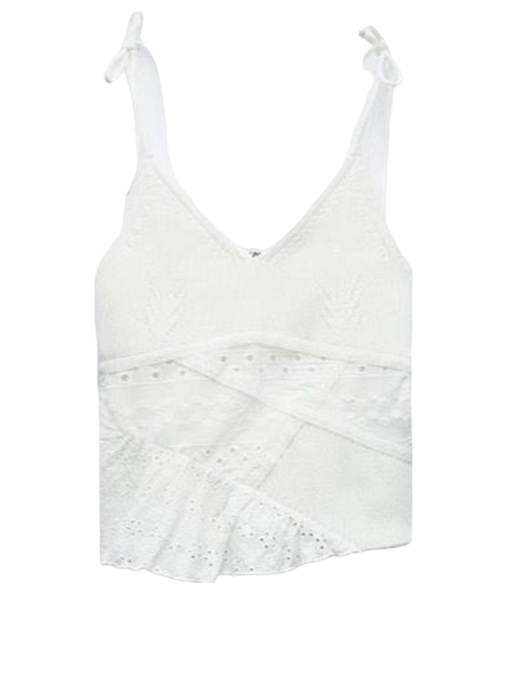 Zara White Eyelet Cami with Tie Straps